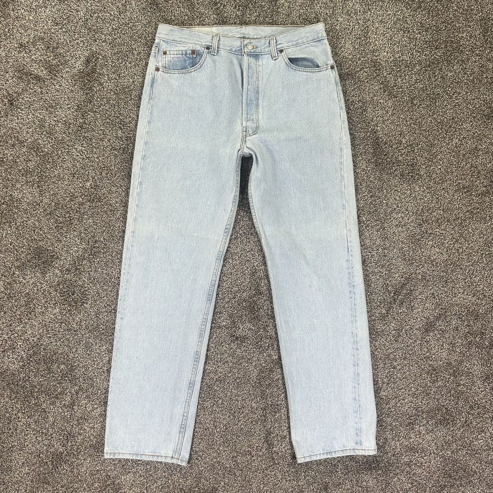 Vintage Levis 501XX‎ Light Blue Wash Button Fly Jeans Mens 36x32 USA Made Casual